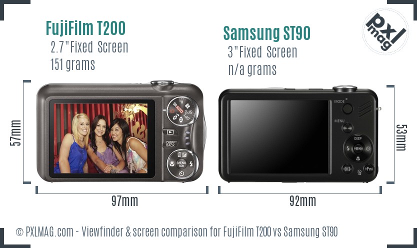 FujiFilm T200 vs Samsung ST90 Screen and Viewfinder comparison