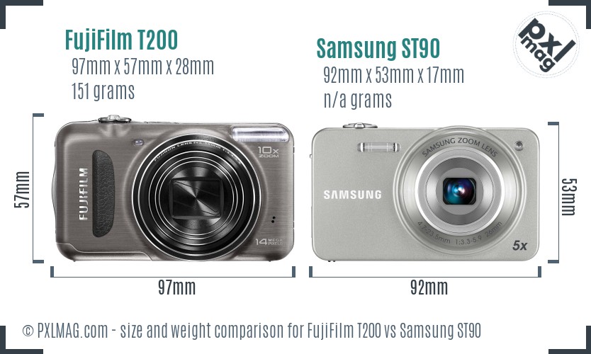 FujiFilm T200 vs Samsung ST90 size comparison FujiFilm T200 vs Samsung ST90 size comparison