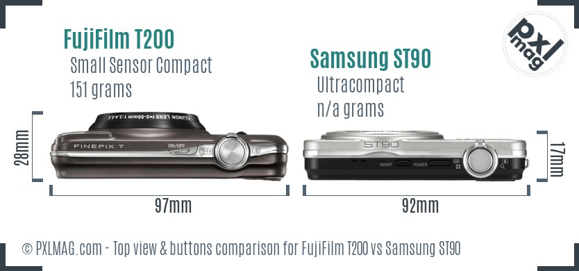 FujiFilm T200 vs Samsung ST90 top view buttons comparison