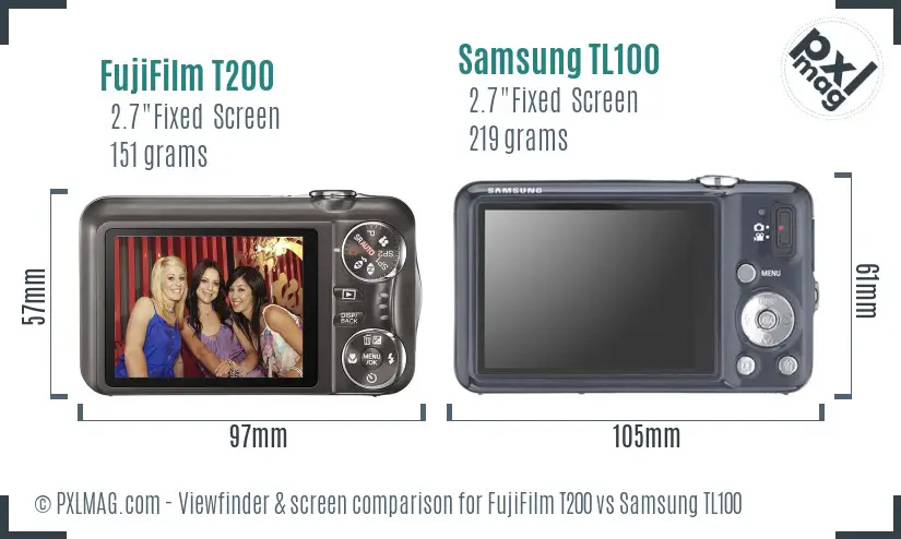 FujiFilm T200 vs Samsung TL100 Screen and Viewfinder comparison