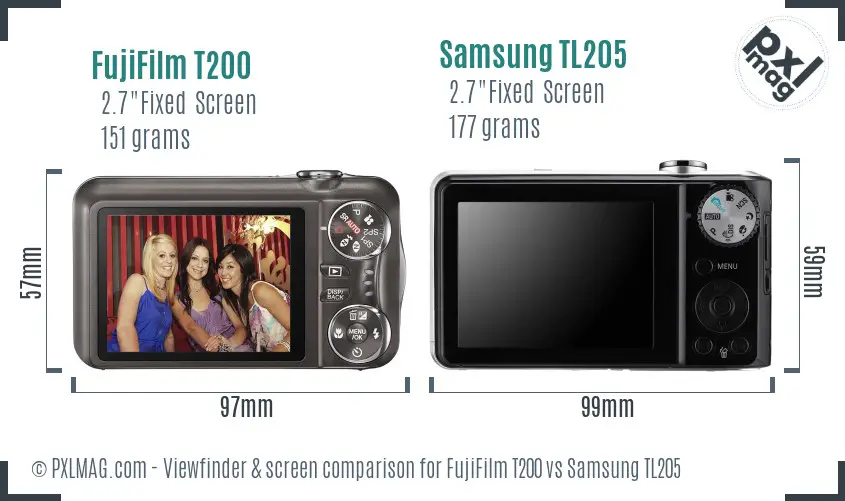 FujiFilm T200 vs Samsung TL205 Screen and Viewfinder comparison FujiFilm T200 vs Samsung TL205 Screen and Viewfinder comparison