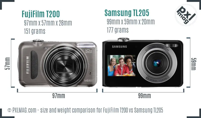 FujiFilm T200 vs Samsung TL205 size comparison FujiFilm T200 vs Samsung TL205 size comparison