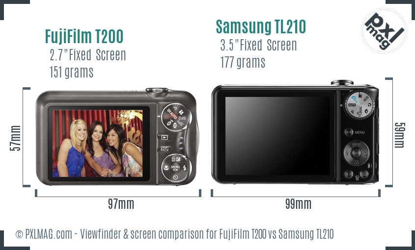 FujiFilm T200 vs Samsung TL210 Screen and Viewfinder comparison