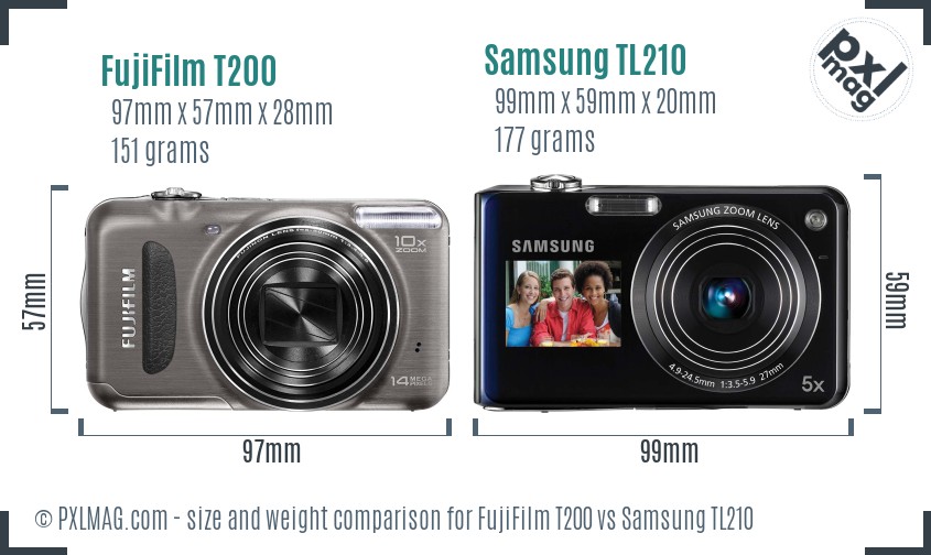 FujiFilm T200 vs Samsung TL210 size comparison
