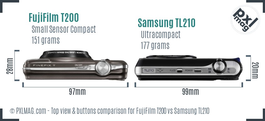 FujiFilm T200 vs Samsung TL210 top view buttons comparison