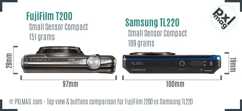 FujiFilm T200 vs Samsung TL220 top view buttons comparison