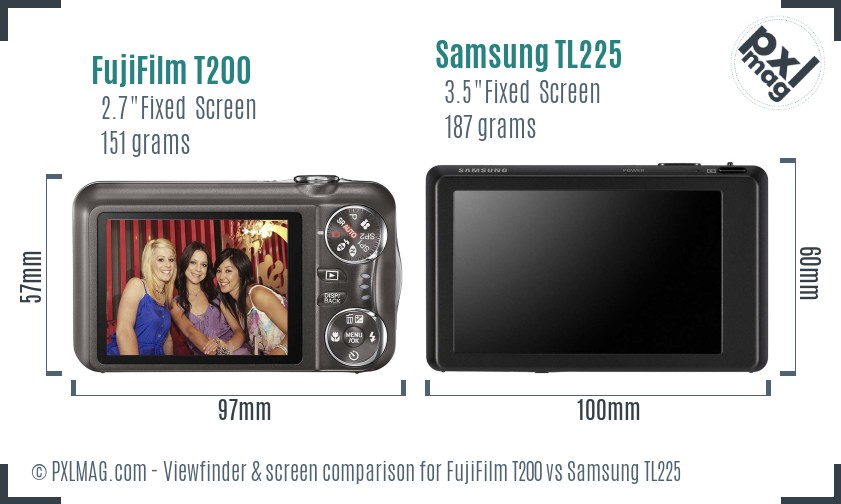 FujiFilm T200 vs Samsung TL225 Screen and Viewfinder comparison