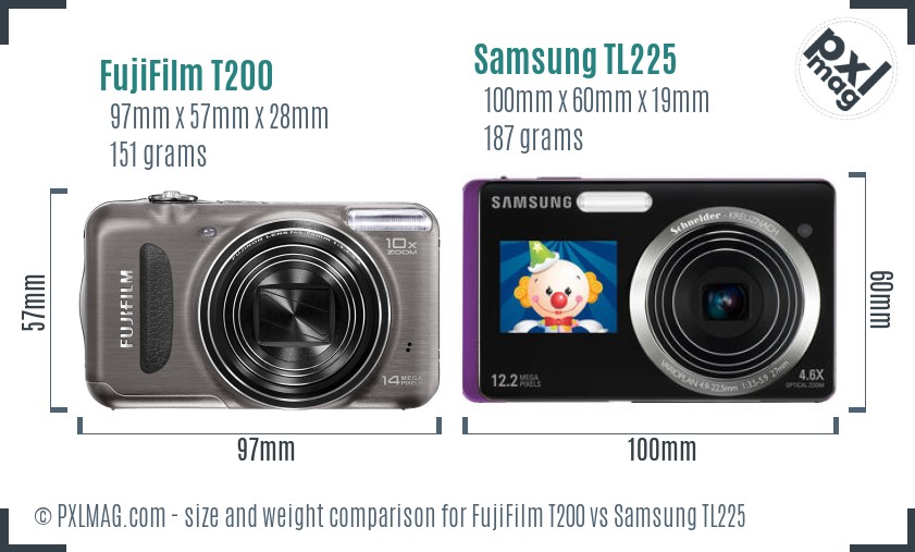 FujiFilm T200 vs Samsung TL225 size comparison