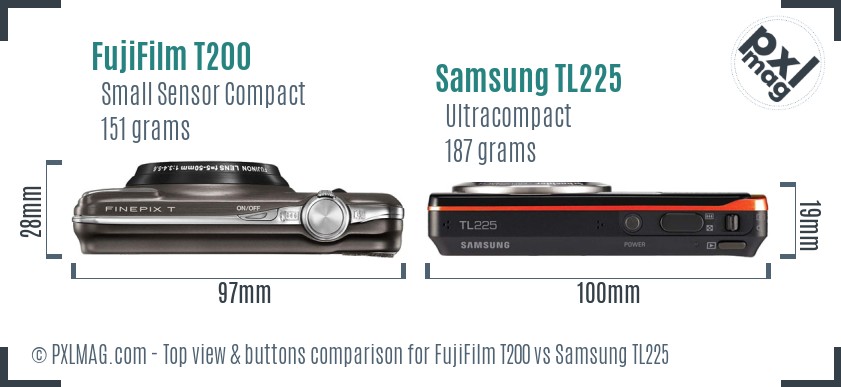 FujiFilm T200 vs Samsung TL225 top view buttons comparison