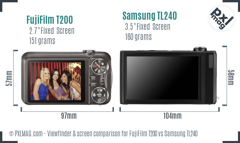 FujiFilm T200 vs Samsung TL240 Screen and Viewfinder comparison