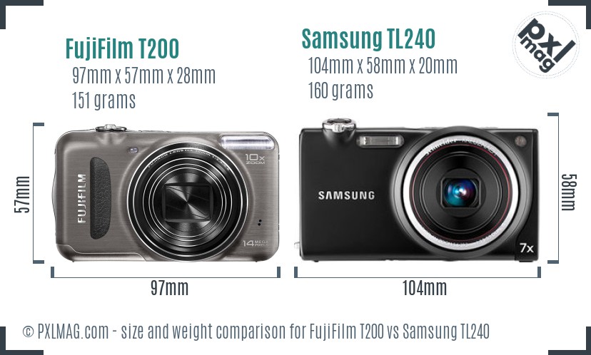 FujiFilm T200 vs Samsung TL240 size comparison