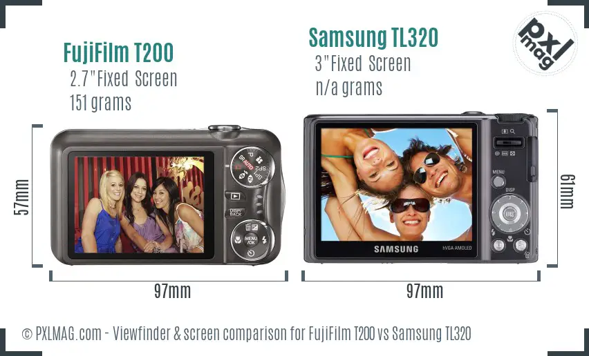 FujiFilm T200 vs Samsung TL320 Screen and Viewfinder comparison FujiFilm T200 vs Samsung TL320 Screen and Viewfinder comparison