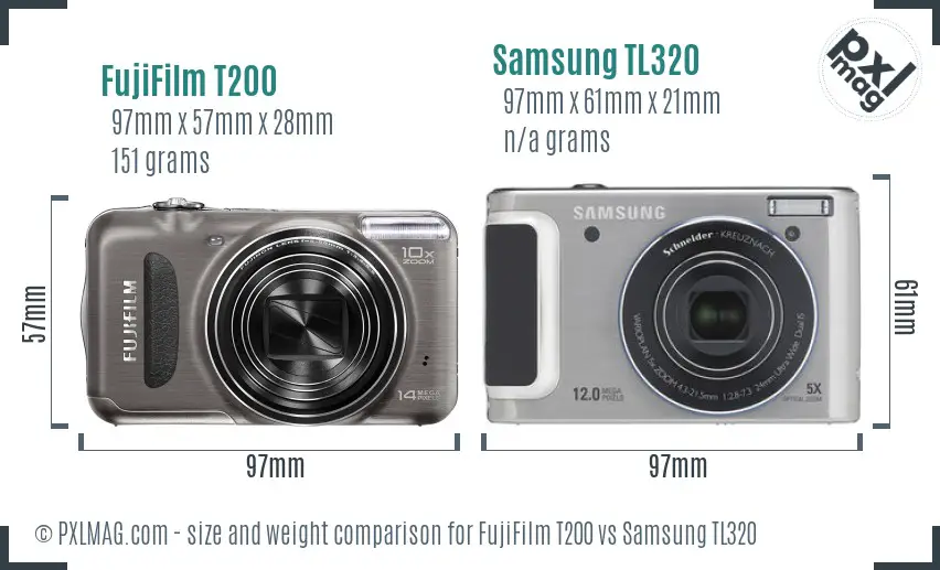 FujiFilm T200 vs Samsung TL320 size comparison FujiFilm T200 vs Samsung TL320 size comparison