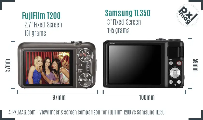 FujiFilm T200 vs Samsung TL350 Screen and Viewfinder comparison