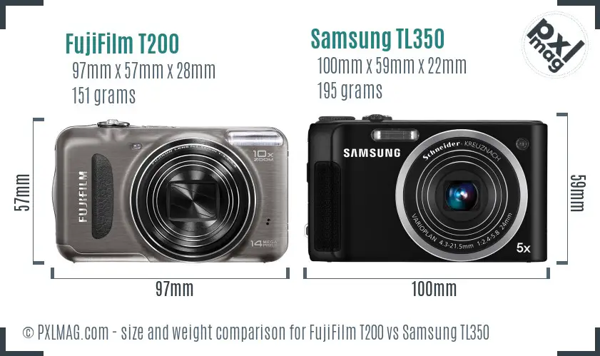 FujiFilm T200 vs Samsung TL350 size comparison