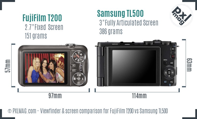 FujiFilm T200 vs Samsung TL500 Screen and Viewfinder comparison