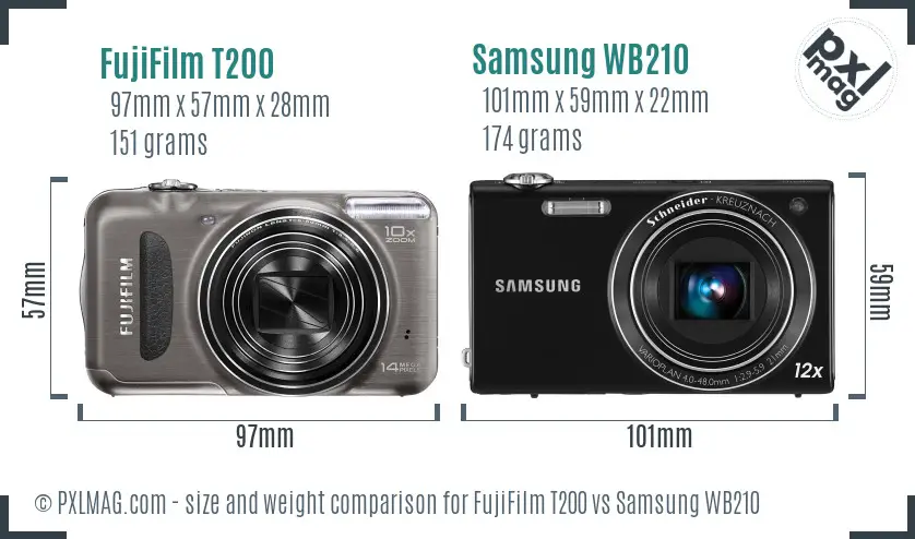FujiFilm T200 vs Samsung WB210 size comparison FujiFilm T200 vs Samsung WB210 size comparison