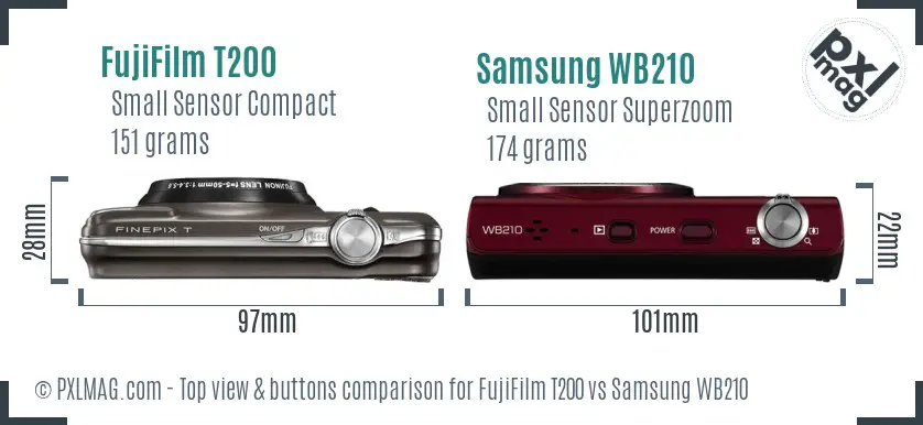 FujiFilm T200 vs Samsung WB210 top view buttons comparison FujiFilm T200 vs Samsung WB210 top view buttons comparison