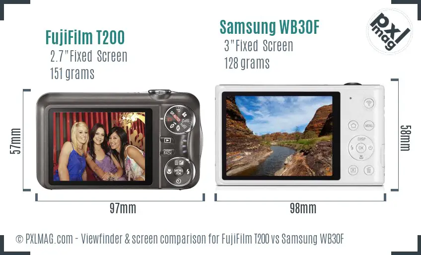 FujiFilm T200 vs Samsung WB30F Screen and Viewfinder comparison