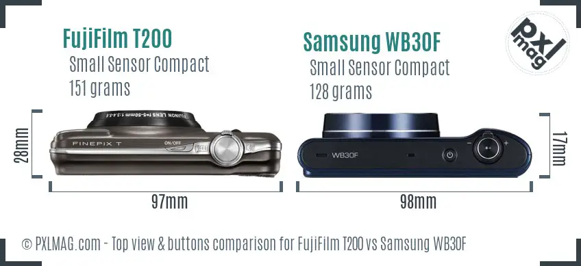 FujiFilm T200 vs Samsung WB30F top view buttons comparison