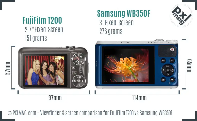 FujiFilm T200 vs Samsung WB350F Screen and Viewfinder comparison