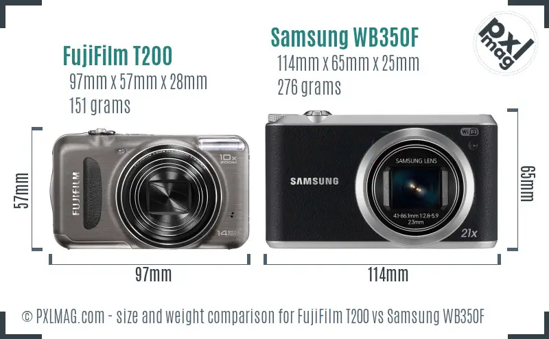 FujiFilm T200 vs Samsung WB350F size comparison