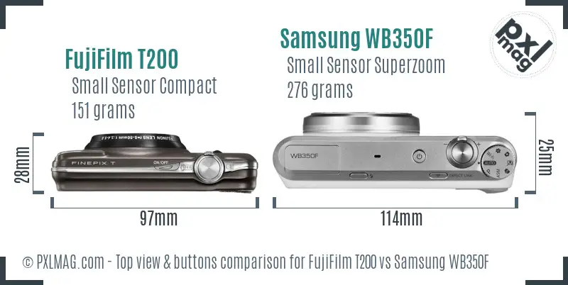 FujiFilm T200 vs Samsung WB350F top view buttons comparison