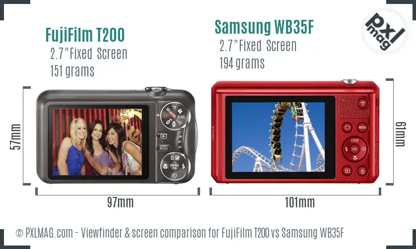 FujiFilm T200 vs Samsung WB35F Screen and Viewfinder comparison
