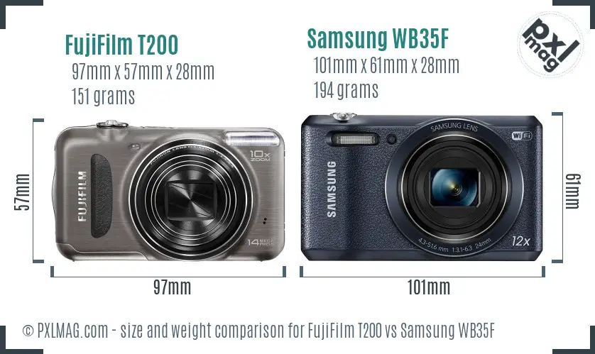 FujiFilm T200 vs Samsung WB35F size comparison