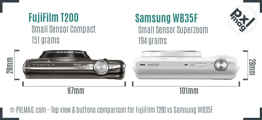 FujiFilm T200 vs Samsung WB35F top view buttons comparison