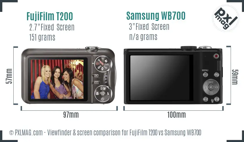 FujiFilm T200 vs Samsung WB700 Screen and Viewfinder comparison