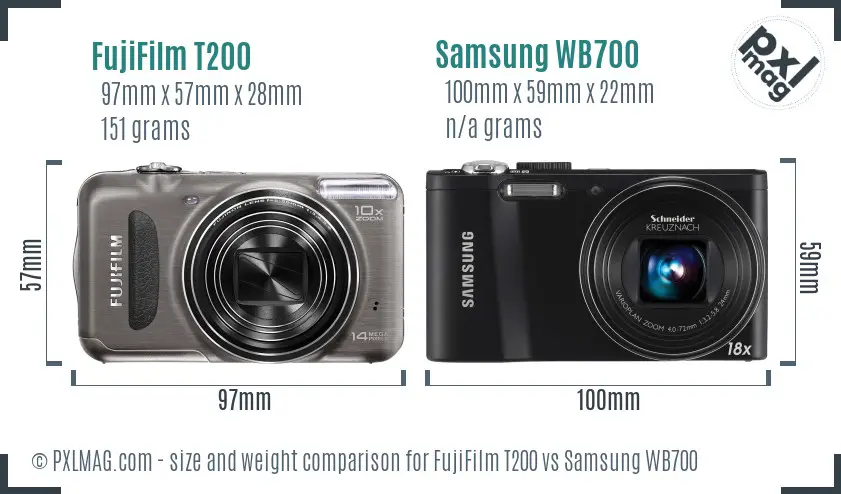 FujiFilm T200 vs Samsung WB700 size comparison