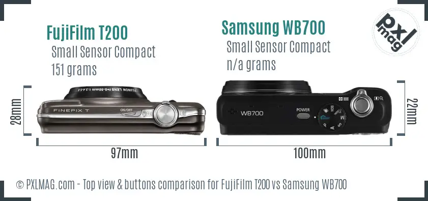 FujiFilm T200 vs Samsung WB700 top view buttons comparison