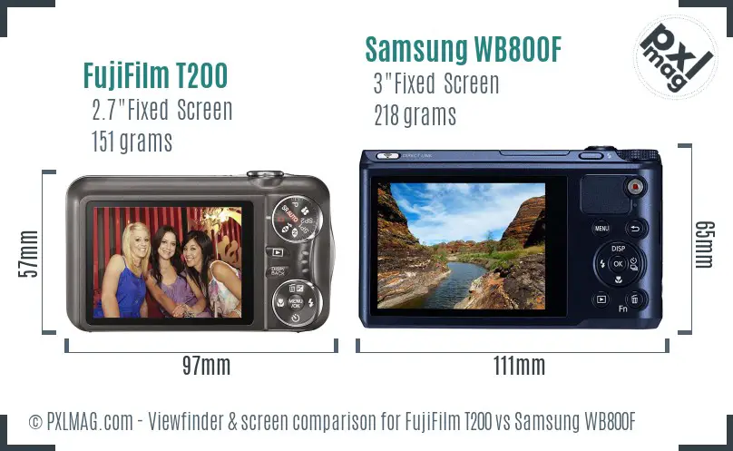 FujiFilm T200 vs Samsung WB800F Screen and Viewfinder comparison