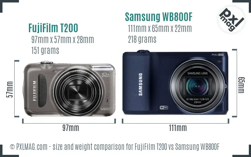 FujiFilm T200 vs Samsung WB800F size comparison