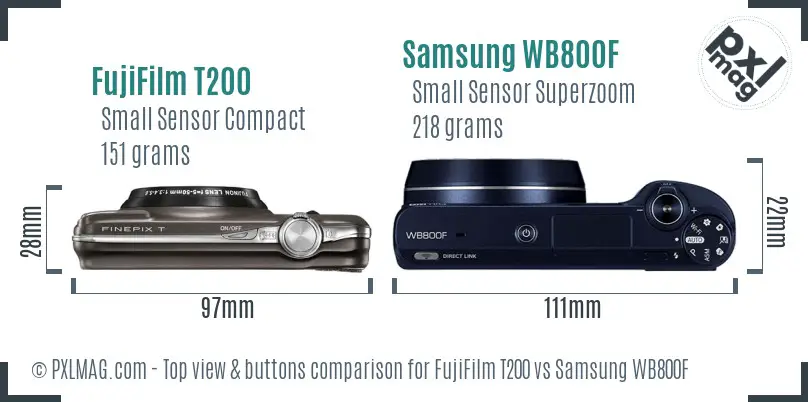 FujiFilm T200 vs Samsung WB800F top view buttons comparison