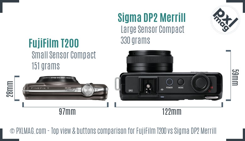 FujiFilm T200 vs Sigma DP2 Merrill top view buttons comparison