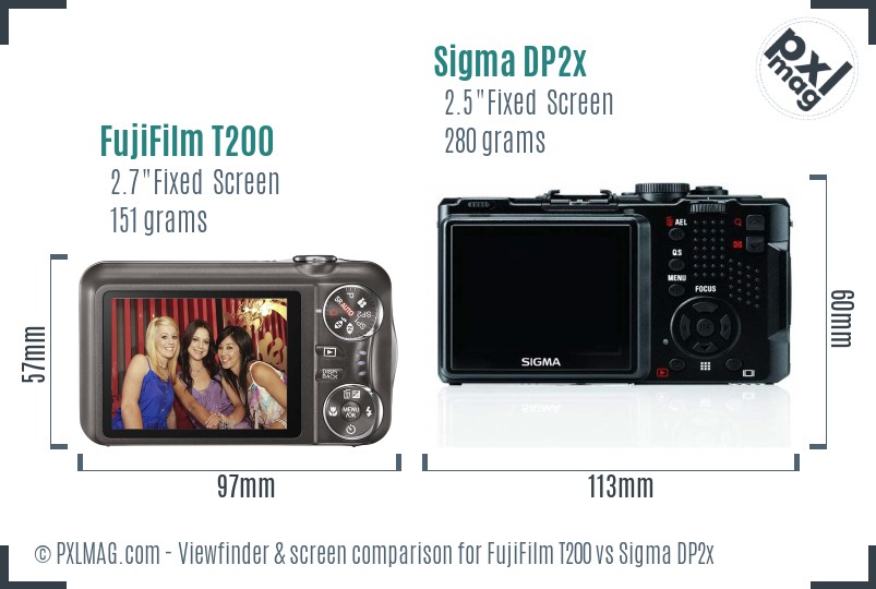 FujiFilm T200 vs Sigma DP2x Screen and Viewfinder comparison