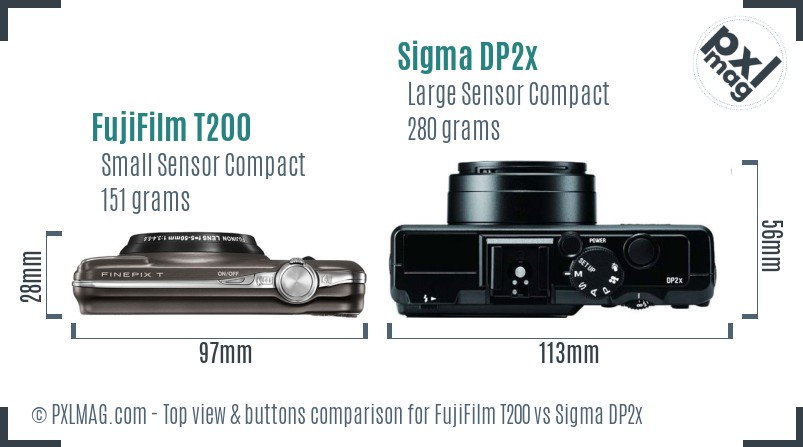 FujiFilm T200 vs Sigma DP2x top view buttons comparison