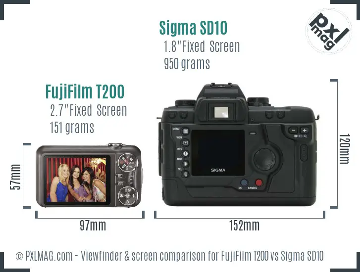 FujiFilm T200 vs Sigma SD10 Screen and Viewfinder comparison
