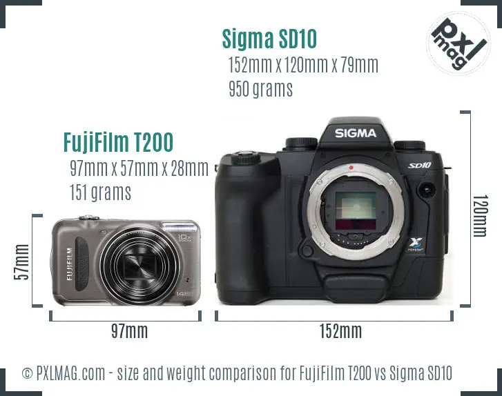 FujiFilm T200 vs Sigma SD10 size comparison FujiFilm T200 vs Sigma SD10 size comparison