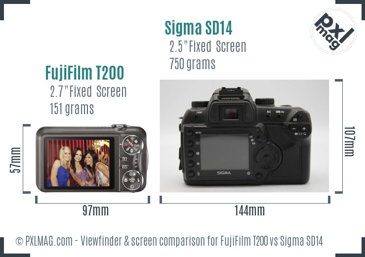 FujiFilm T200 vs Sigma SD14 Screen and Viewfinder comparison