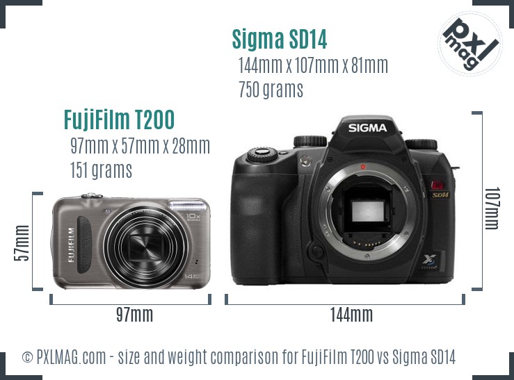 FujiFilm T200 vs Sigma SD14 size comparison