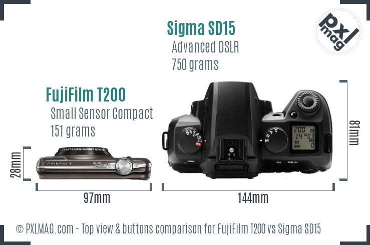 FujiFilm T200 vs Sigma SD15 top view buttons comparison