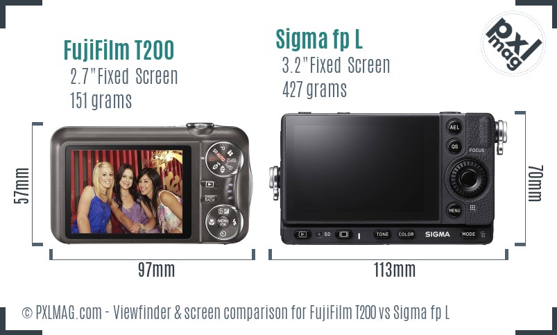 FujiFilm T200 vs Sigma fp L Screen and Viewfinder comparison