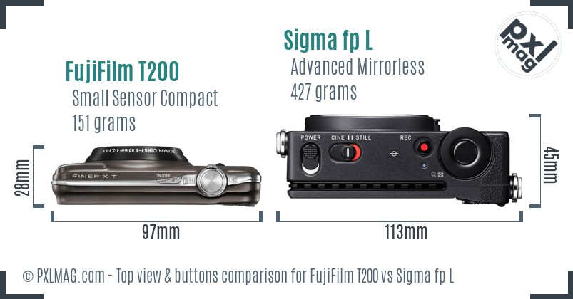 FujiFilm T200 vs Sigma fp L top view buttons comparison