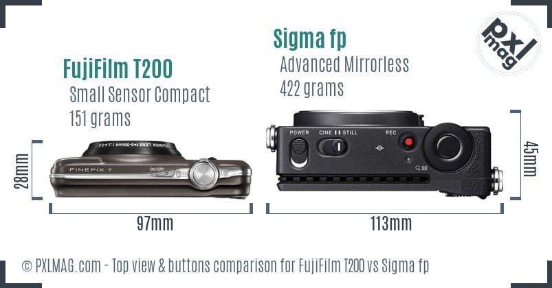 FujiFilm T200 vs Sigma fp top view buttons comparison