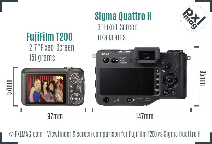 FujiFilm T200 vs Sigma Quattro H Screen and Viewfinder comparison