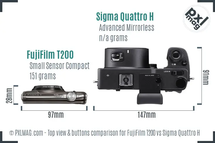 FujiFilm T200 vs Sigma Quattro H top view buttons comparison