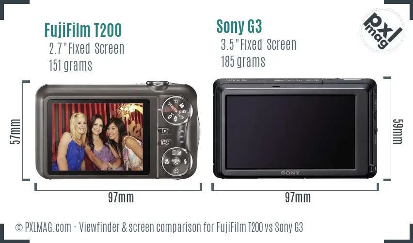 FujiFilm T200 vs Sony G3 Screen and Viewfinder comparison